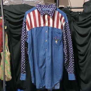 Let's Quizz again Red White and Blue denim shirt sz L (InvW045)